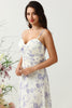 Load image into Gallery viewer, A Line Spaghetti Straps Purple Flower Printed Long Bridesmaid Dress