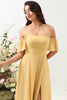 Load image into Gallery viewer, A Line Off the Shoulder Yellow Long Bridesmaid Dress