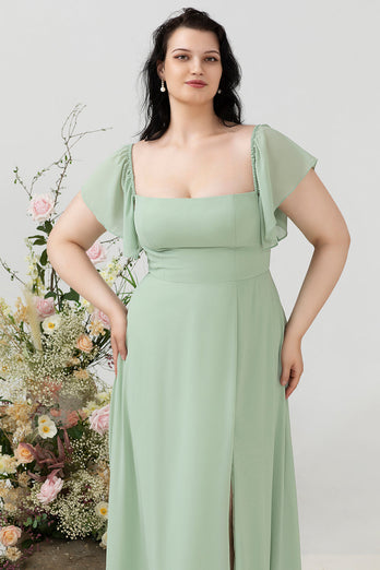 Off the Shoulder Plus size Bridesmaid Dress with Slit