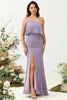 Load image into Gallery viewer, Sheath One Shoulder Purple Plus Size Bridesmaid Dress with Silt