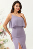 Load image into Gallery viewer, Sheath One Shoulder Purple Plus Size Bridesmaid Dress with Silt