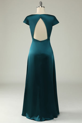 Satin V-Neck Dark Green Long Formal Dress