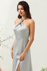 Load image into Gallery viewer, Simple Grey Halter Long Bridesmaid Dress with Slit