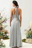 Load image into Gallery viewer, Simple Grey Halter Long Bridesmaid Dress with Slit