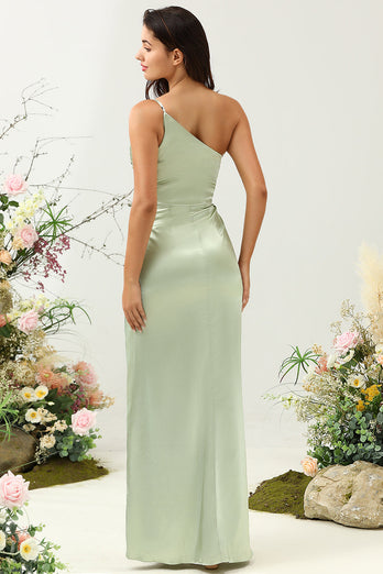 One Shoulder Satin Ruffles Wedding Guest Dress with Slit