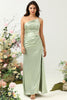 Load image into Gallery viewer, One Shoulder Satin Ruffles Wedding Guest Dress with Slit