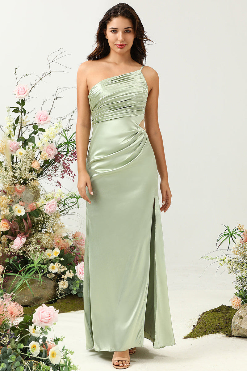 Load image into Gallery viewer, One Shoulder Satin Ruffles Wedding Guest Dress with Slit