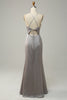 Load image into Gallery viewer, Mermaid Spaghetti Straps Grey Long Bridesmaid Dress with Open Back