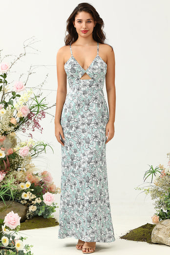 Grey Green Mermaid Floral Bridesmaid Dress