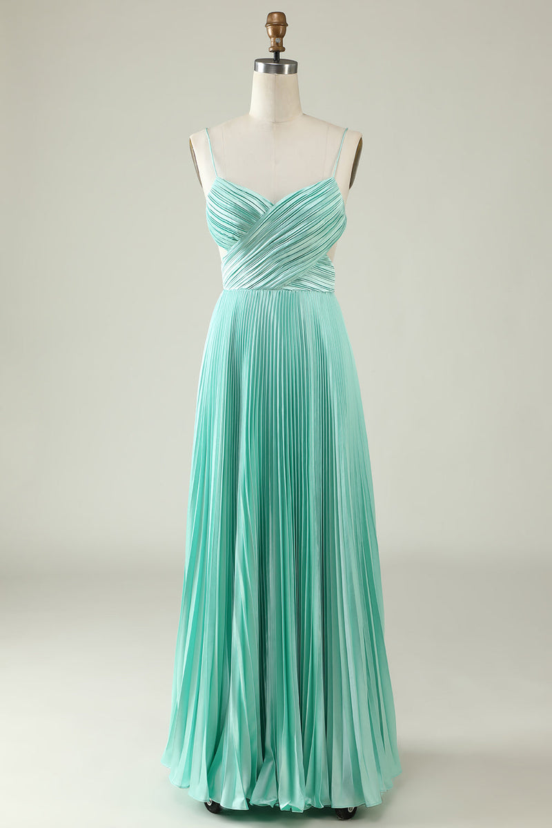 Load image into Gallery viewer, Mint Green Pleated Long Bridesmaid Dress