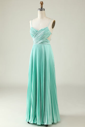 Mint Green Pleated Long Bridesmaid Dress