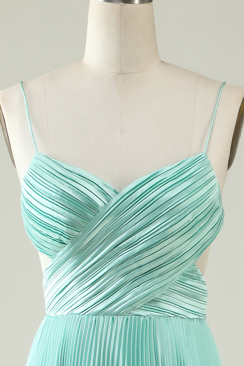 Load image into Gallery viewer, Mint Green Pleated Long Bridesmaid Dress