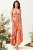 Load image into Gallery viewer, Orange Floral Asymmetrical Boho Bridesmaid Dress