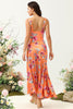 Load image into Gallery viewer, Orange Floral Asymmetrical Boho Bridesmaid Dress