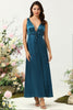 Load image into Gallery viewer, Ink Blue Satin Long Bridesmaid Dress