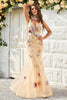 Load image into Gallery viewer, Spaghetti Straps Champagne Long Formal Dress with Appliques