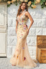 Load image into Gallery viewer, Spaghetti Straps Champagne Long Formal Dress with Appliques