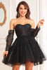 Load image into Gallery viewer, A-Line Black Corset Detachable Long Sleeves Short Formal Dress