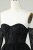 Load image into Gallery viewer, A Line Off the Shoulder Black Corset Short Formal Dress with Long Sleeves