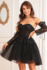 Load image into Gallery viewer, A-Line Black Corset Detachable Long Sleeves Short Formal Dress