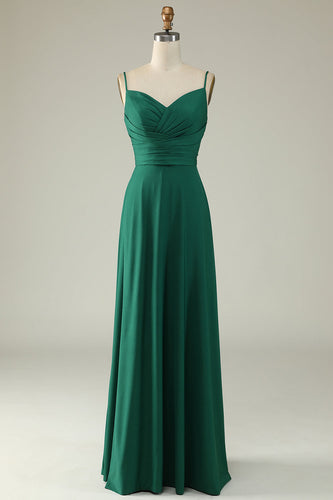 Spaghetti Straps Dark Green Long Formal Dress