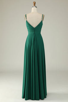 Spaghetti Straps Dark Green Long Formal Dress