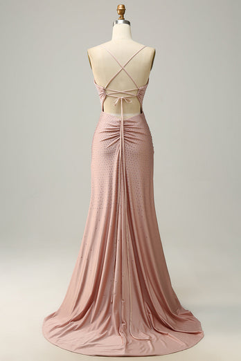 Sparkly Blush Long Formal Dress with Beading