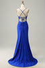 Load image into Gallery viewer, Sparkly V-Neck Royal Blue Long Formal Dress with Beading