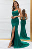 Load image into Gallery viewer, Mermaid Spaghetti Straps Dark Green Long Formal Dress with Criss Cross Back