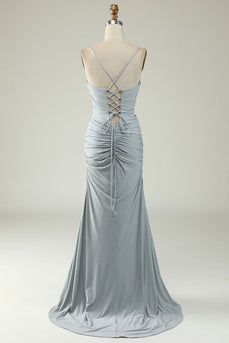 Mermaid Grey Long Formal Dress with Slit