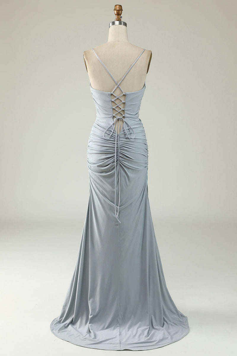 Load image into Gallery viewer, Mermaid Grey Long Formal Dress with Slit