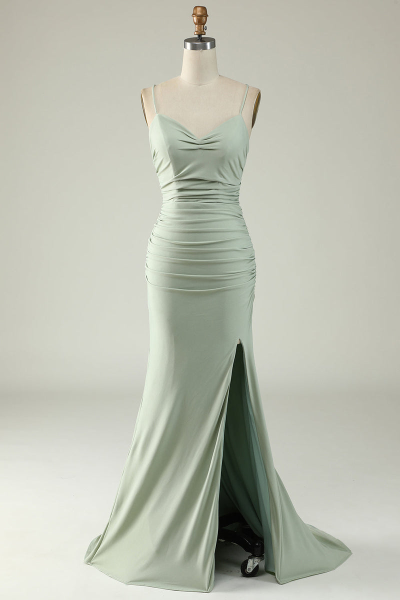 Load image into Gallery viewer, Mermaid Lace-Up Back Grey Long Formal Dress with Slit