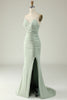 Load image into Gallery viewer, Mermaid Lace-Up Back Grey Long Formal Dress with Slit