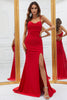 Load image into Gallery viewer, Mermaid Spaghetti Straps Red Long Formal Dress with Criss Cross Back