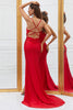 Load image into Gallery viewer, Mermaid Spaghetti Straps Red Long Formal Dress with Criss Cross Back