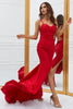 Load image into Gallery viewer, Mermaid Spaghetti Straps Red Long Formal Dress with Criss Cross Back