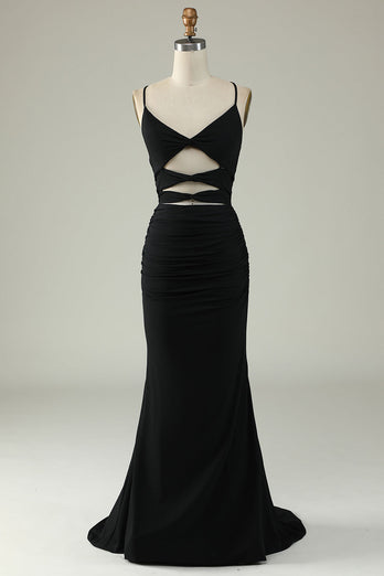 Mermaid Lace-Up Back Black Long Formal Dress