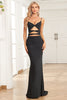 Load image into Gallery viewer, Mermaid Lace-Up Back Cut Out Black Long Formal Dress