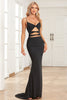 Load image into Gallery viewer, Mermaid Lace-Up Back Cut Out Black Long Formal Dress
