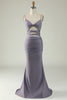 Load image into Gallery viewer, Mermaid Lace-Up Back Grey Purple Long Formal Dress