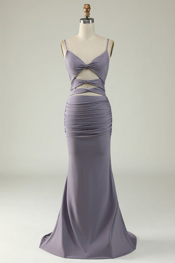 Mermaid Lace-Up Back Grey Purple Long Formal Dress