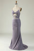 Load image into Gallery viewer, Mermaid Lace-Up Back Grey Purple Long Formal Dress