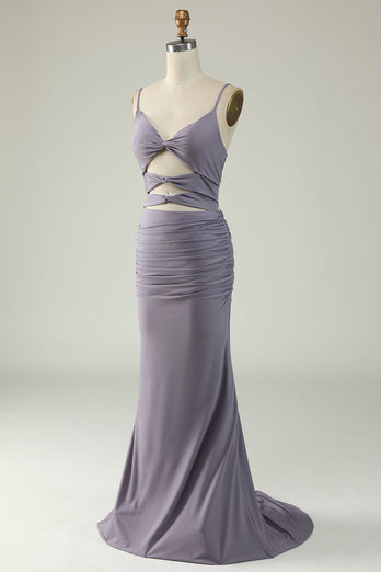 Mermaid Lace-Up Back Grey Purple Long Formal Dress