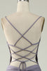 Load image into Gallery viewer, Mermaid Lace-Up Back Grey Purple Long Formal Dress