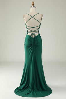 Mermaid Deep V-Neck Dark Green Long Formal Dress