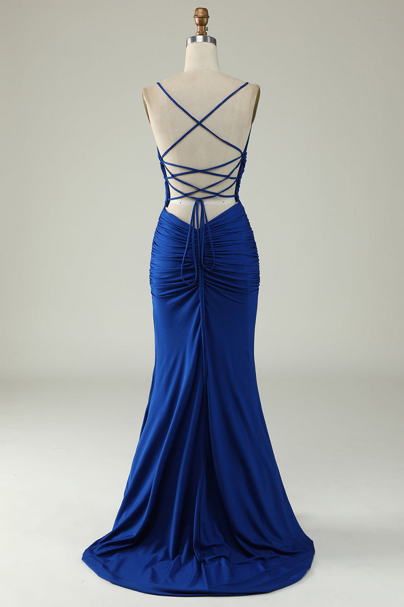 Load image into Gallery viewer, Mermaid Deep V-Neck Royal Blue Long Formal Dress