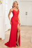 Load image into Gallery viewer, Mermaid Spaghetti Straps Red Long Formal Dress with Split Front