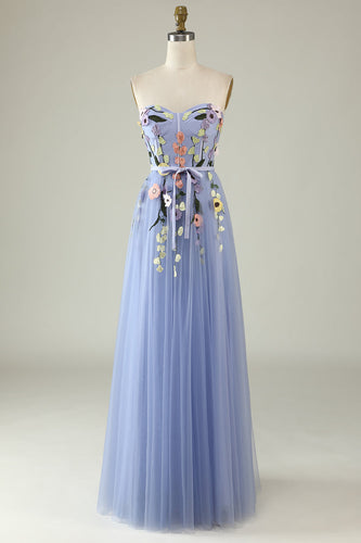 A-Line Strapless Lavender Long Formal Dress with Appliques