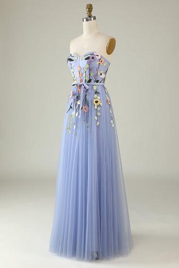 A-Line Strapless Lavender Long Formal Dress with Appliques