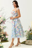 Load image into Gallery viewer, Cute A Line Spaghetti Straps Blue Tea Length Formal Dress with 3D Flowers